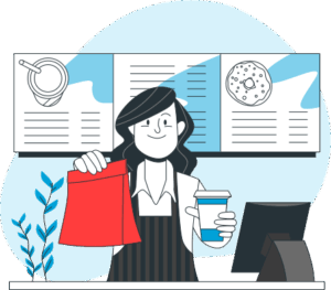 Donna che serve un ordine Femme servant une commande